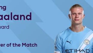 打入进球，哈兰德当选布莱顿vs曼城球迷票选全场最佳球员